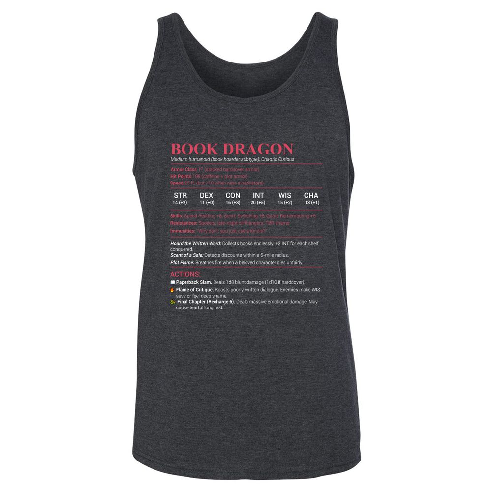 Book Dragon Stats Unisex Jersey Tank - Dark Grey Heather - 6