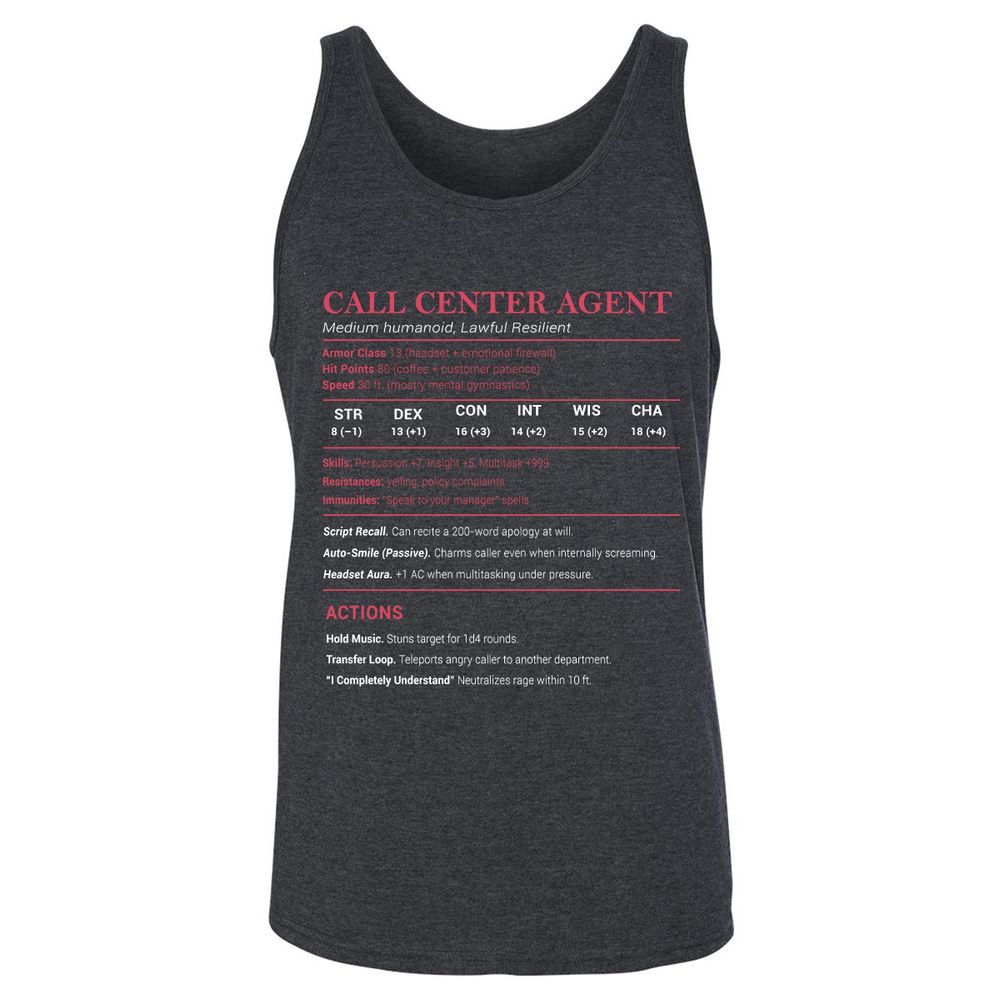 Call Center Agent Stats Unisex Jersey Tank - Dark Grey Heather - 6