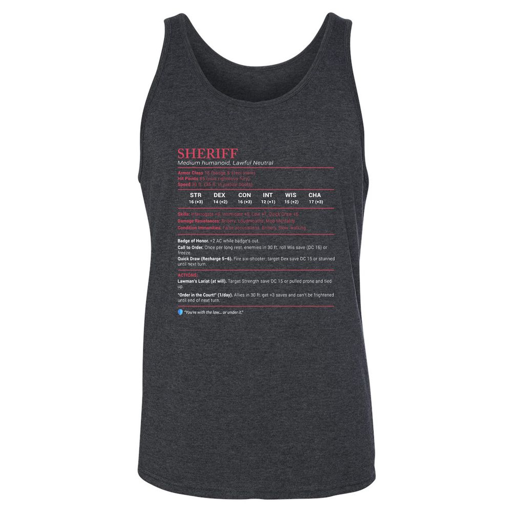Sheriff Stats Unisex Jersey Tank - Dark Grey Heather - 6