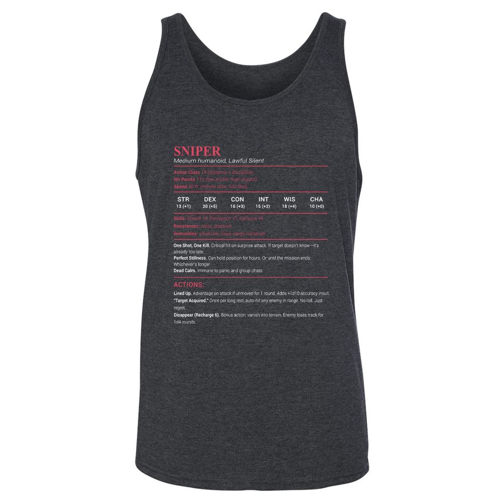 Sniper Stats Unisex Jersey Tank - Dark Grey Heather - 6
