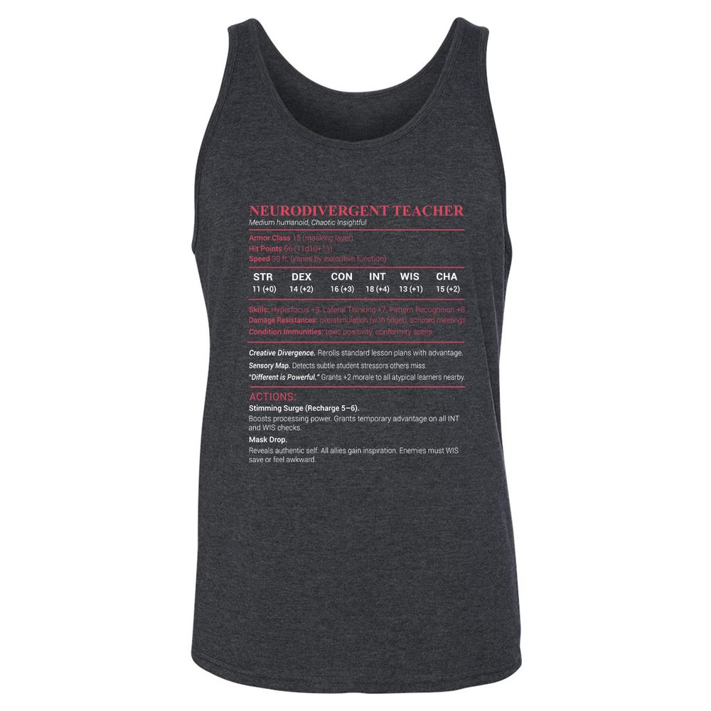 Neurodivergent Teacher Stats Unisex Jersey Tank - Dark Grey Heather - 6