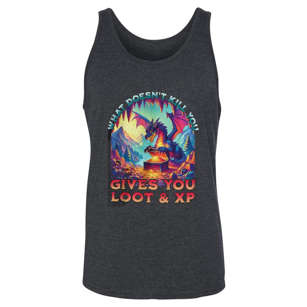 What Doesn't Kill You Give You Loot & XP Unisex Jersey Tank - Dark Grey Heather - 6