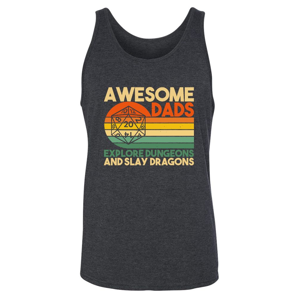 Awesome Dad Explore Dungeons Slay Dragons Unisex Jersey Tank - Dark Grey Heather - 6