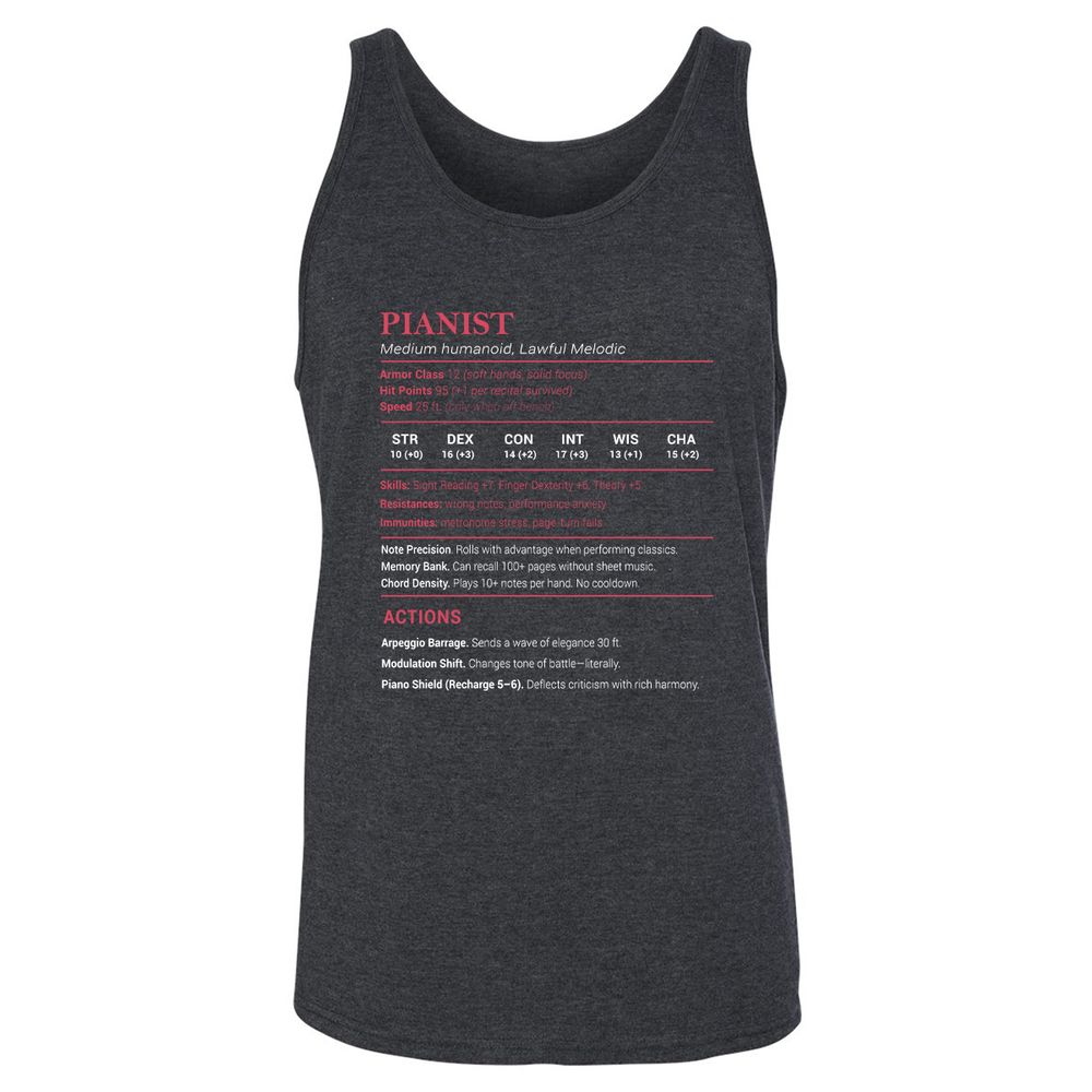 Pianist Stats Unisex Jersey Tank - Dark Grey Heather - 6