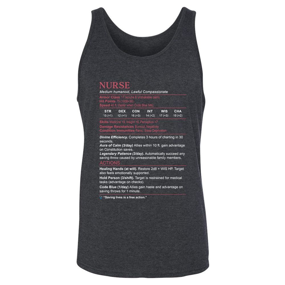Nurse Stats 3 Unisex Jersey Tank - Dark Grey Heather - 6