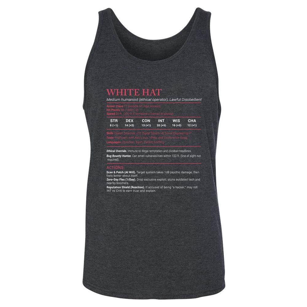 White Hat Stats Unisex Jersey Tank - Dark Grey Heather - 6