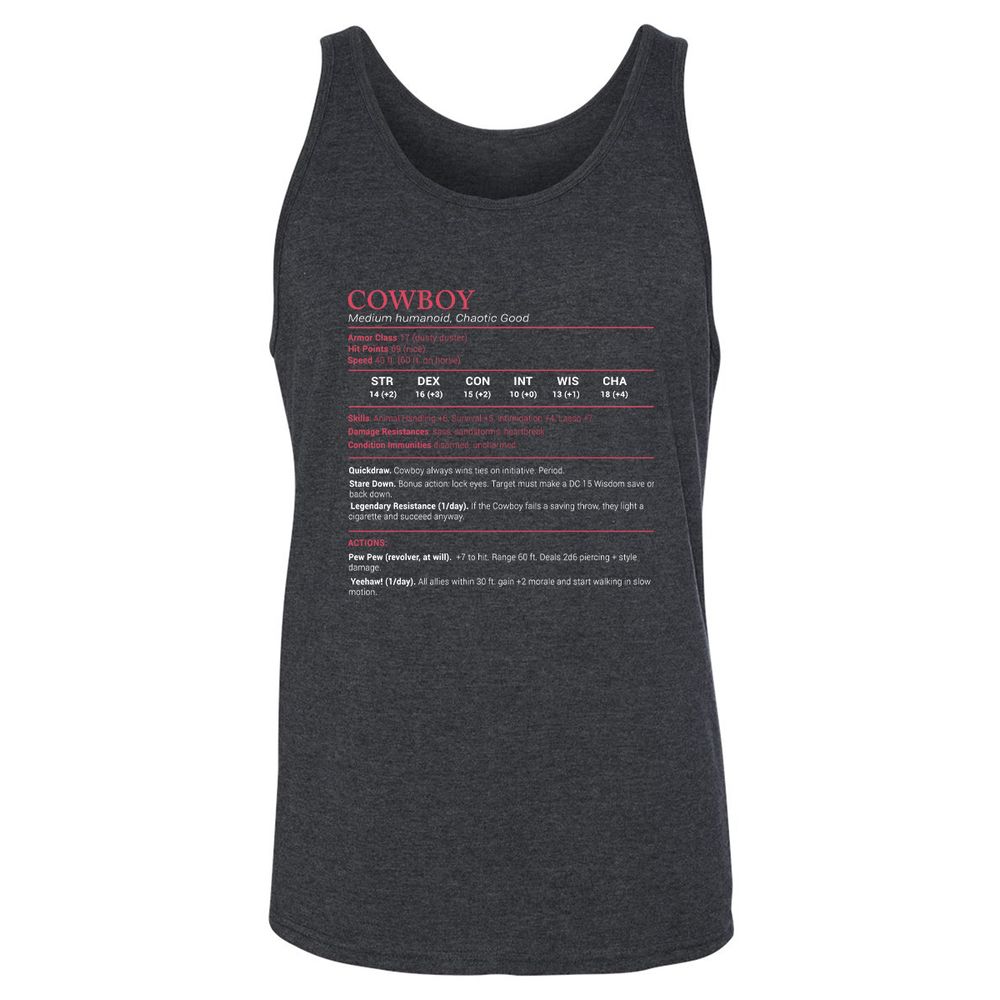 Cowboy Stats Unisex Jersey Tank - Dark Grey Heather - 6