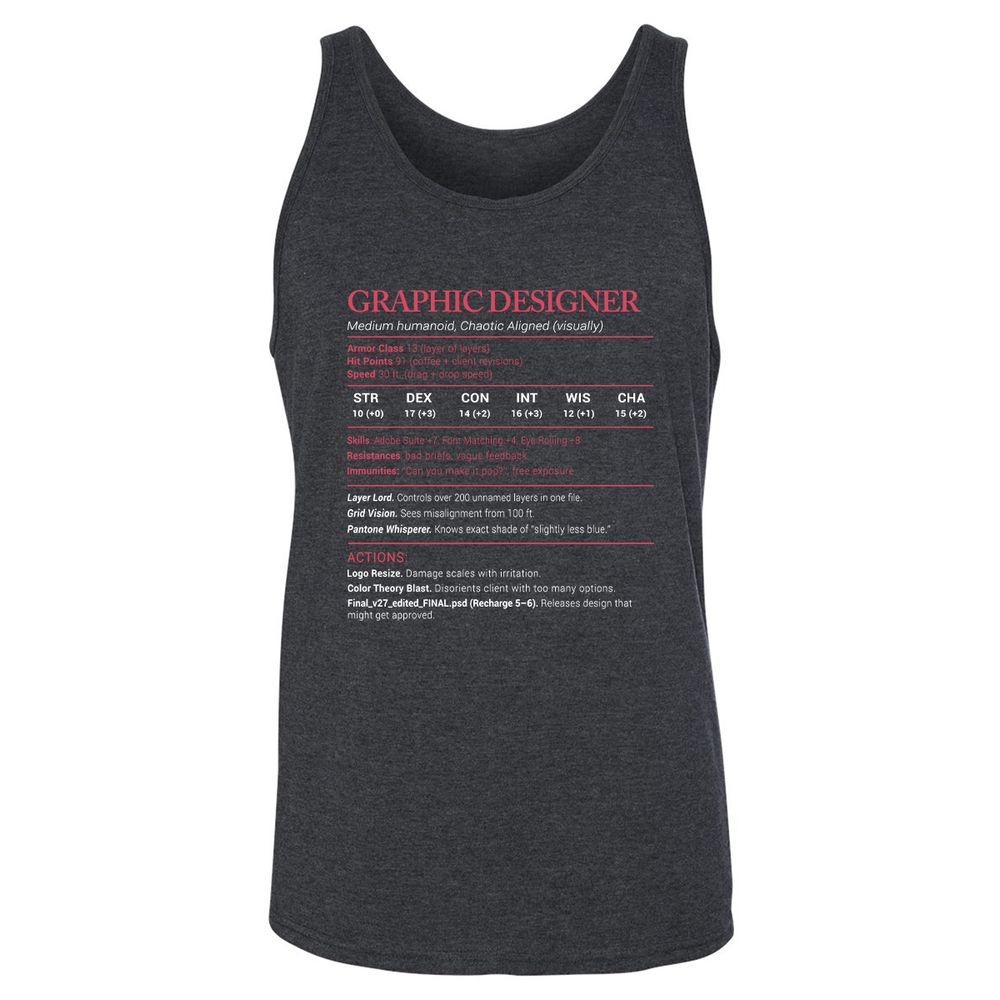 Graphic Designer Stats Unisex Jersey Tank - Dark Grey Heather - 6