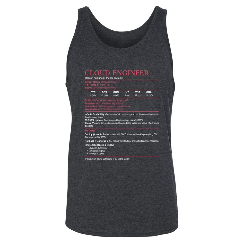Cloud Engineer Stats Unisex Jersey Tank - Dark Grey Heather - 6