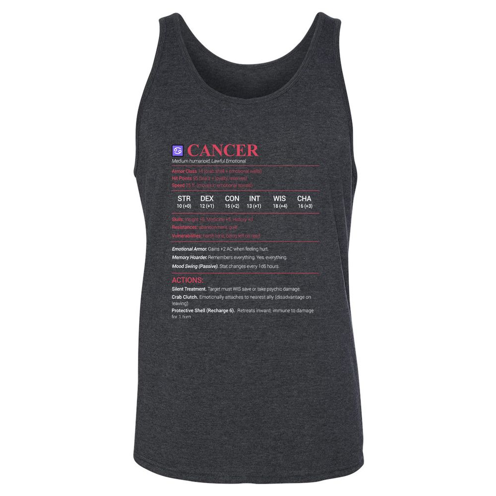 Cancer Stats Unisex Jersey Tank - Dark Grey Heather - 6