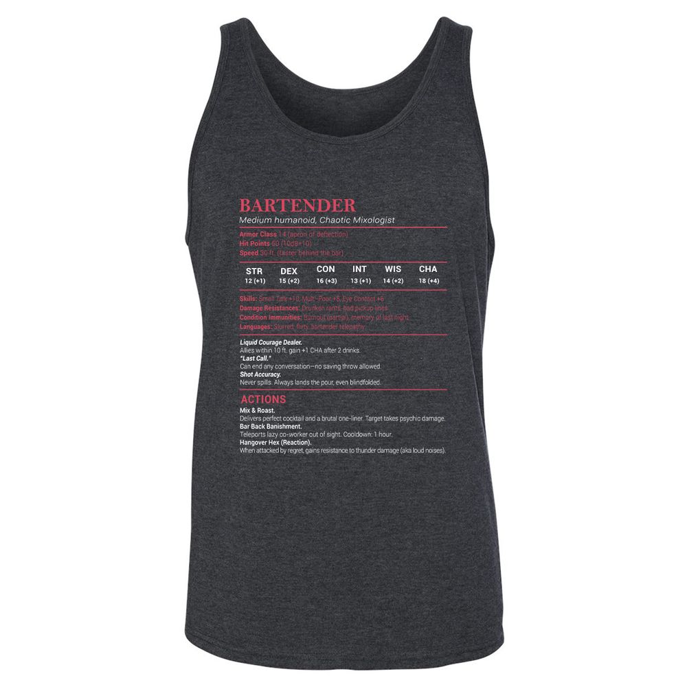 Bartender Stats Unisex Jersey Tank - Dark Grey Heather - 6
