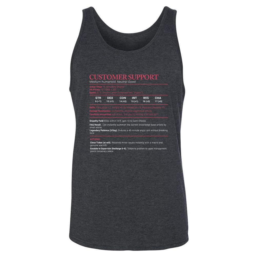 Customer Support Stats Unisex Jersey Tank - Dark Grey Heather - 6