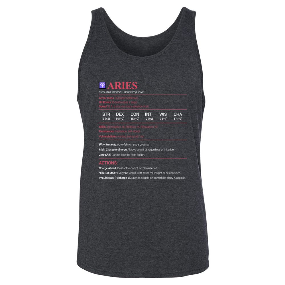 Aries Stats Unisex Jersey Tank - Dark Grey Heather - 6