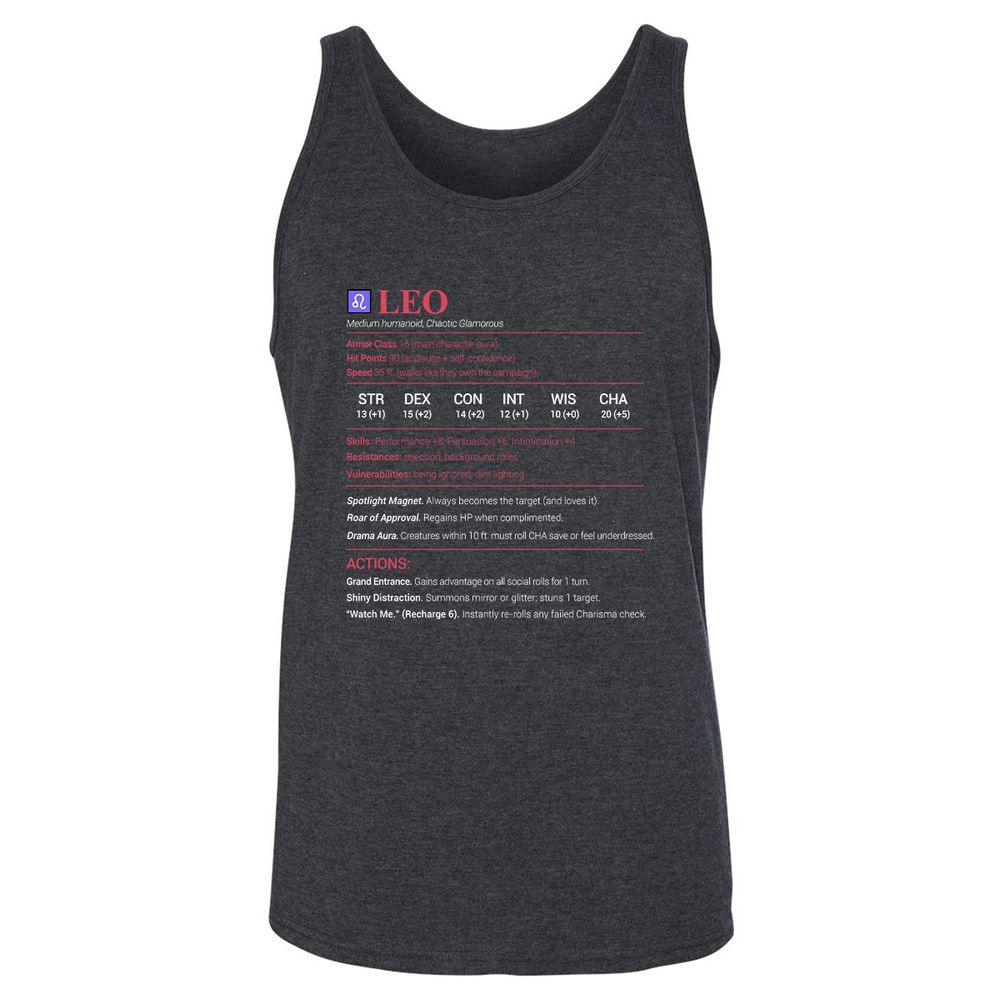 Leo Stats Unisex Jersey Tank - Dark Grey Heather - 6