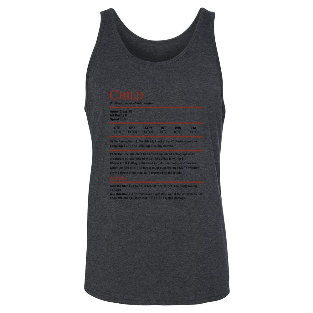 Child Stats Unisex Jersey Tank - Dark Grey Heather - 6