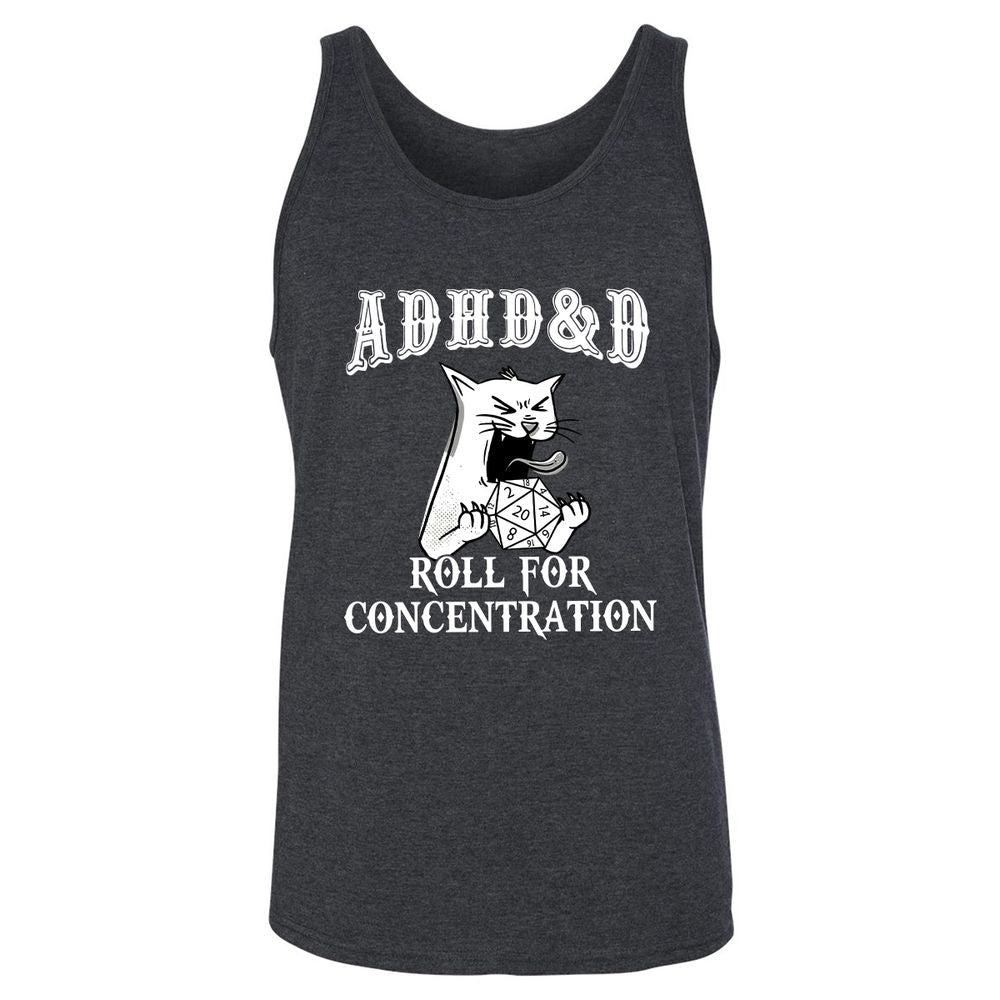 Cat ADHD&D Roll For Concentration Unisex Jersey Tank - Dark Grey Heather - 6