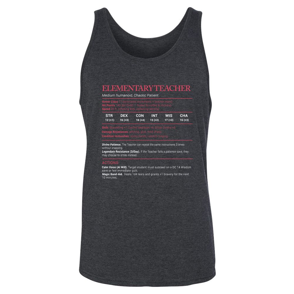 Elementary Teacher Stats Unisex Jersey Tank - Dark Grey Heather - 6