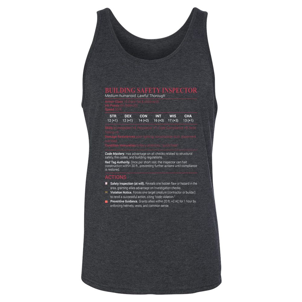 Building Safety Inspector Unisex Jersey Tank - Dark Grey Heather - 6