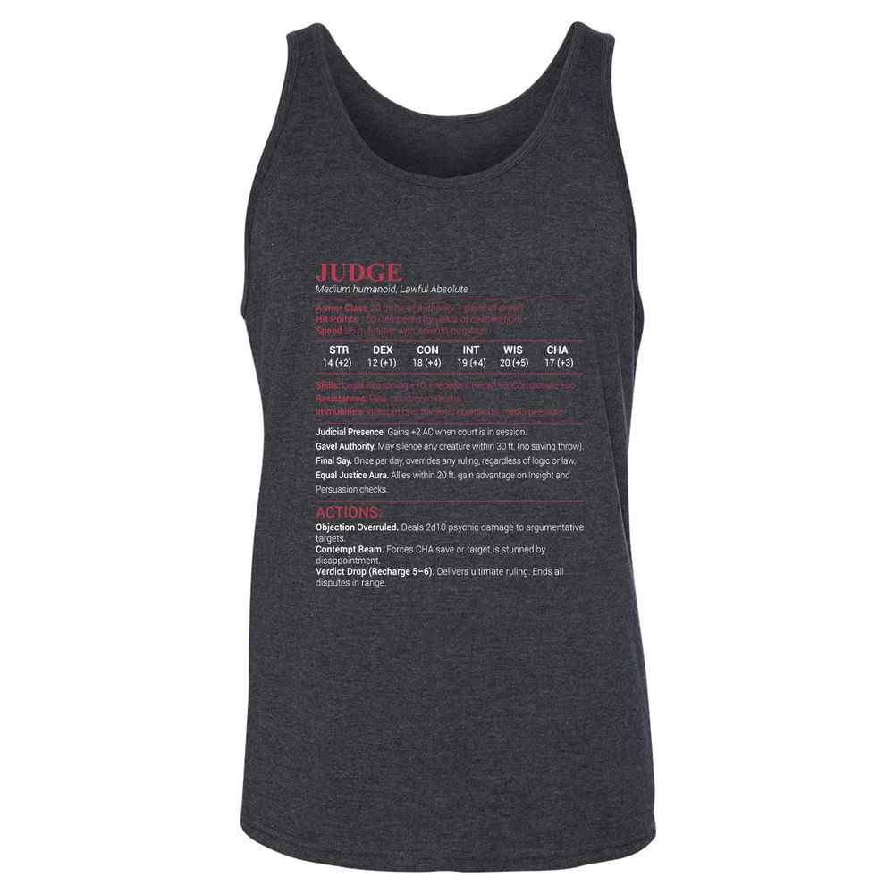 Judge Stats Unisex Jersey Tank - Dark Grey Heather - 6