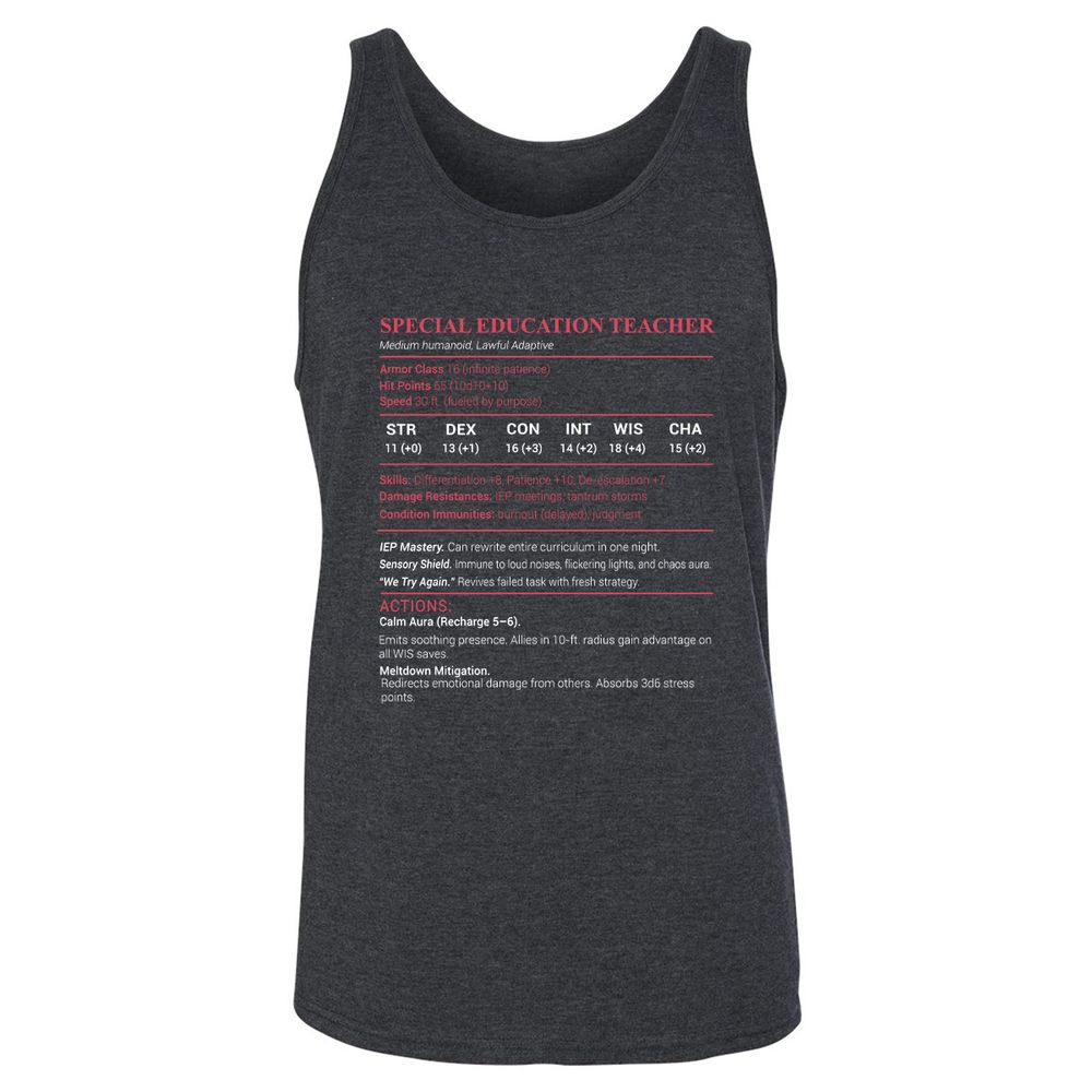 Special Edu Stats Unisex Jersey Tank - Dark Grey Heather - 6