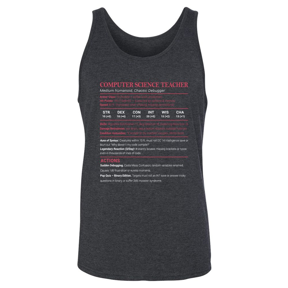 Computer Science Teacher Unisex Jersey Tank - Dark Grey Heather - 6