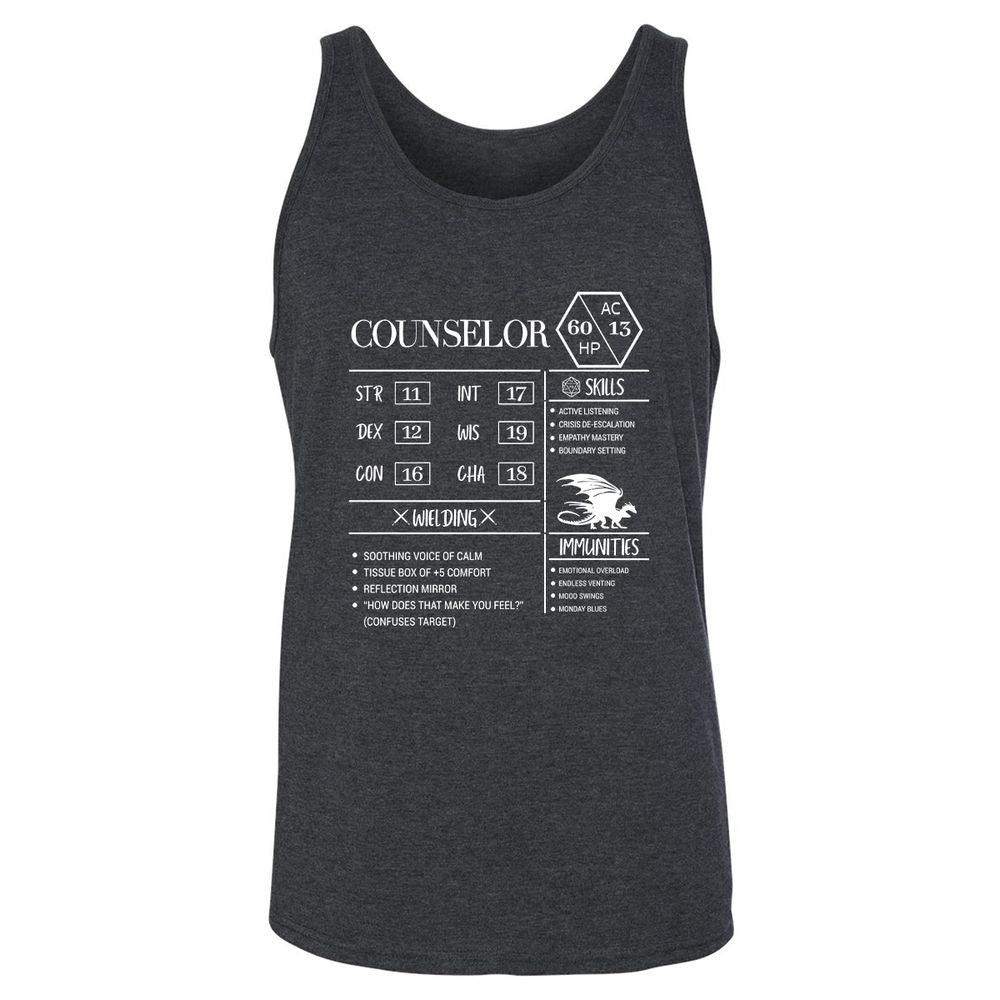 Counselor New Unisex Jersey Tank - Dark Grey Heather - 6