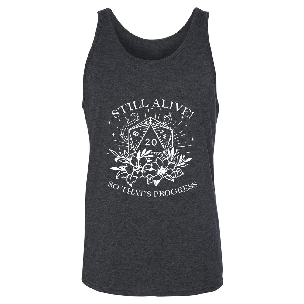 2710 Still Alive! So That’s Progress Unisex Jersey Tank - Dark Grey Heather - 6