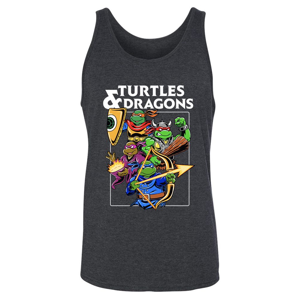 Turtles & Dragons Unisex Jersey Tank - Dark Grey Heather - 6