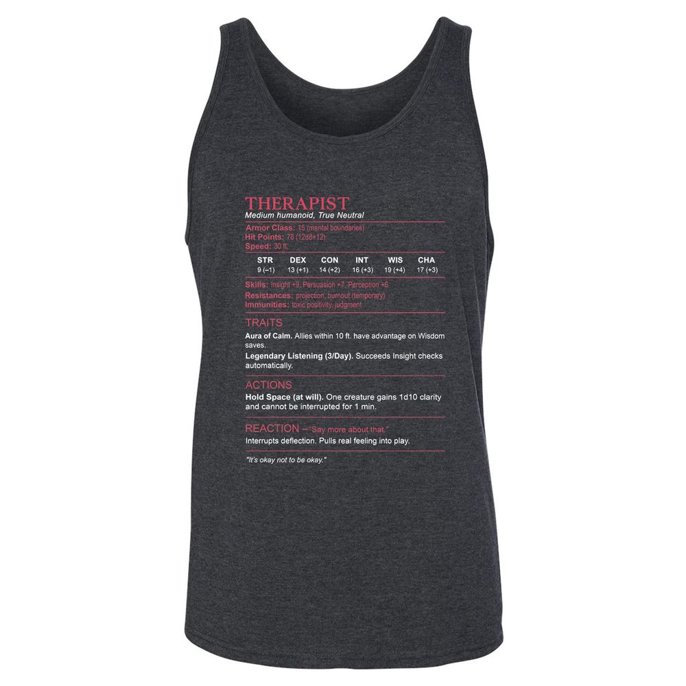 Therapist Stats Unisex Jersey Tank - Dark Grey Heather - 6