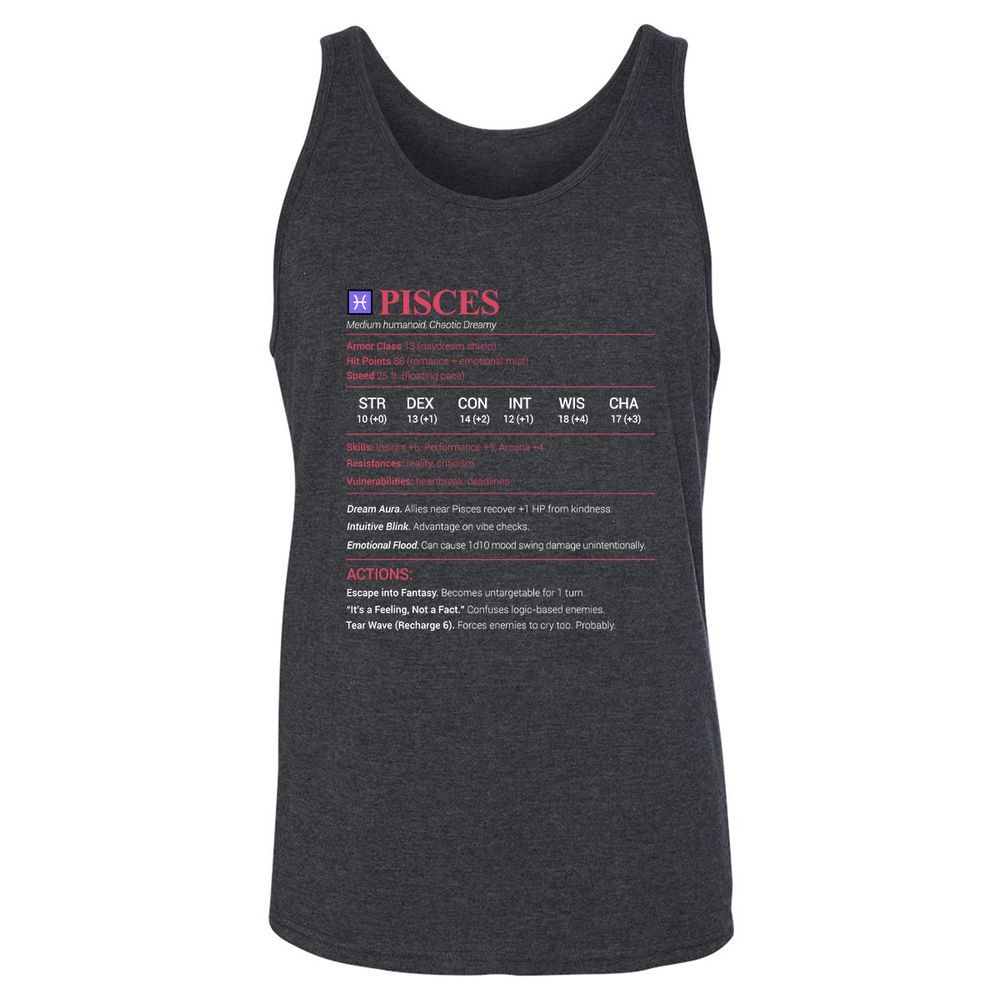 Pisces Stats Unisex Jersey Tank - Dark Grey Heather - 6