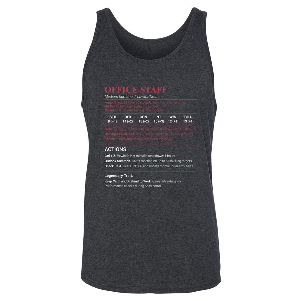 Office Staff Unisex Jersey Tank - Dark Grey Heather - 6