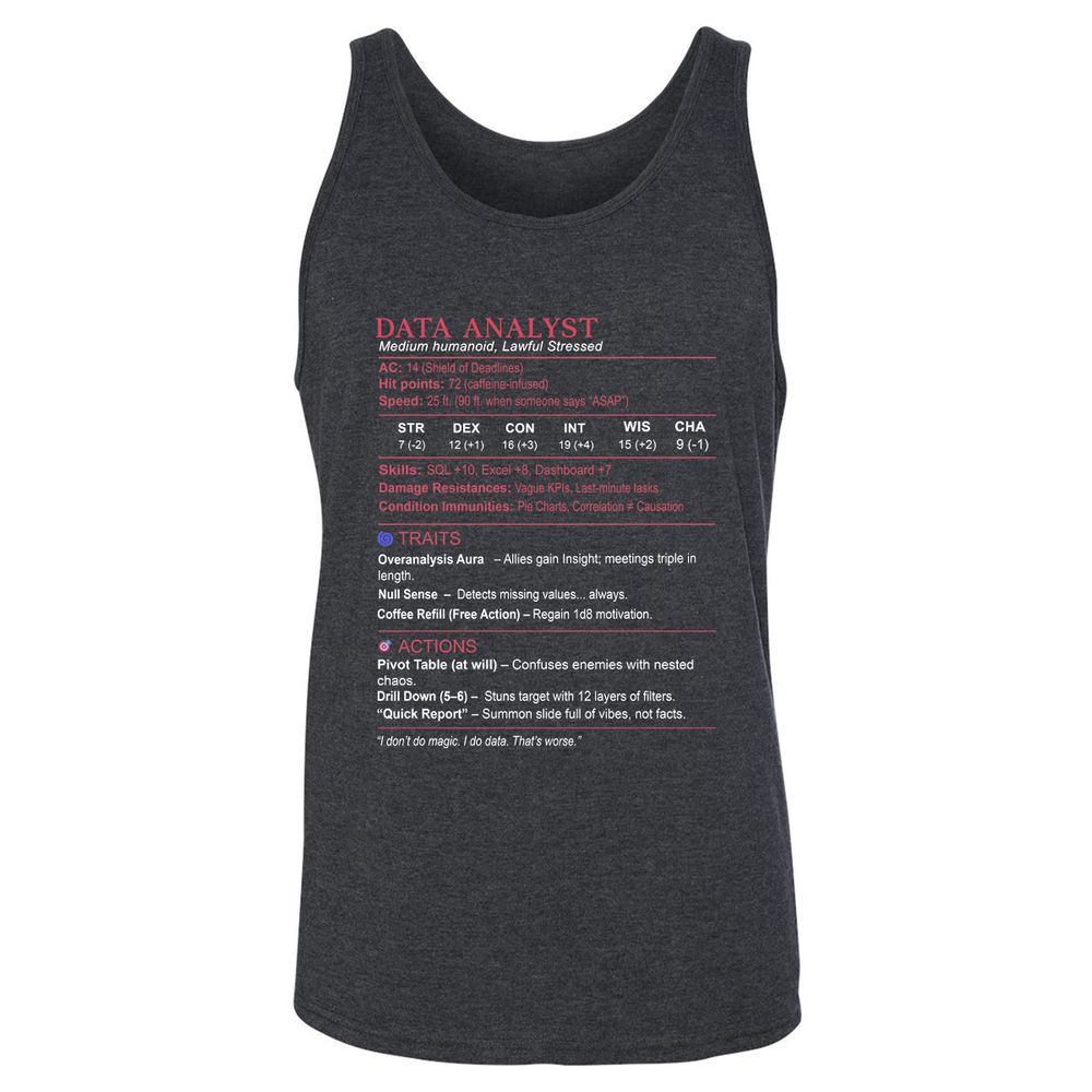 Data Analyst Stats Unisex Jersey Tank - Dark Grey Heather - 6