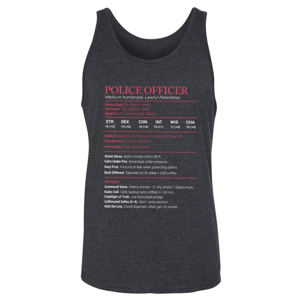 Police Officer Stats Unisex Jersey Tank - Dark Grey Heather - 6