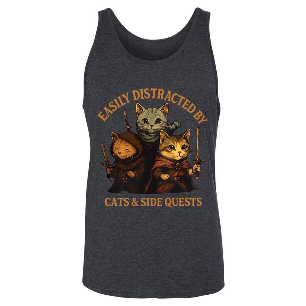 Easily Distracted By Cats & Side Quests Unisex Jersey Tank - Dark Grey Heather - 6