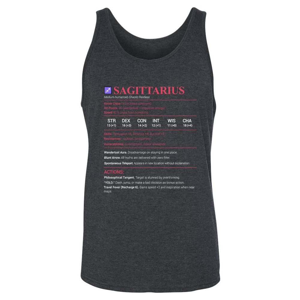 Sagittarius Stats Unisex Jersey Tank - Dark Grey Heather - 6