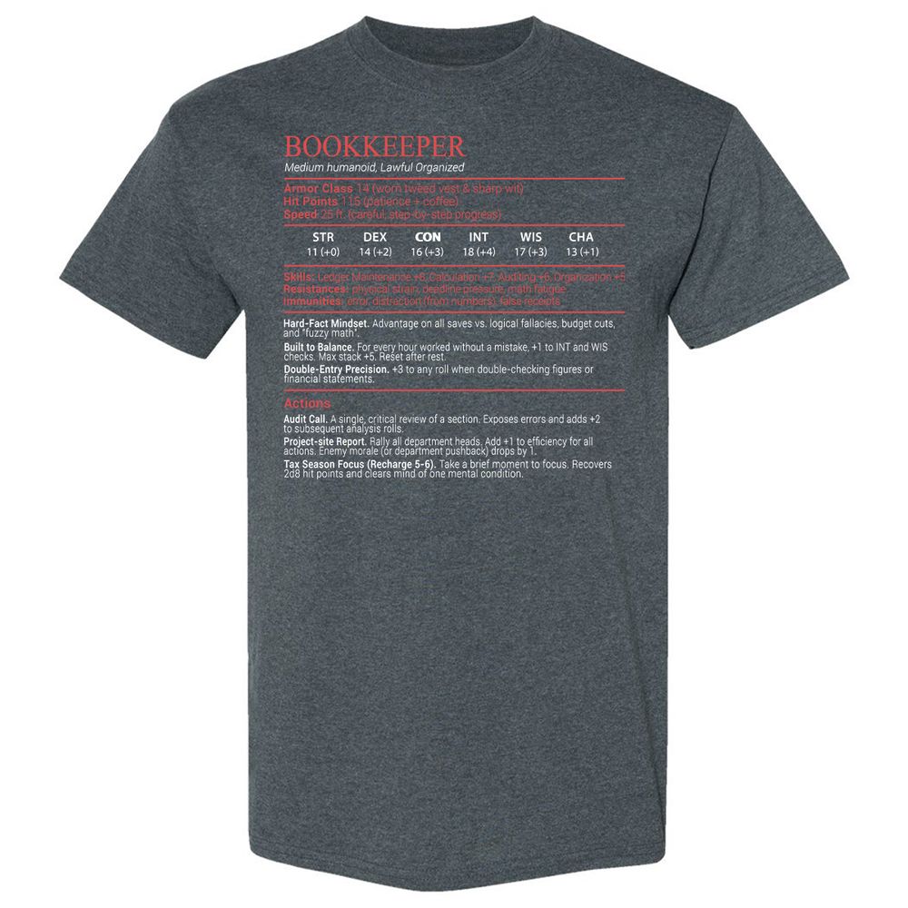 Bookkeepper Stats Block - Dark Heather - 6