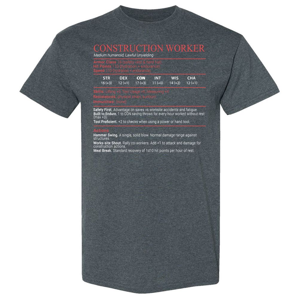 Construction Worker Stats Block - Dark Heather - 6