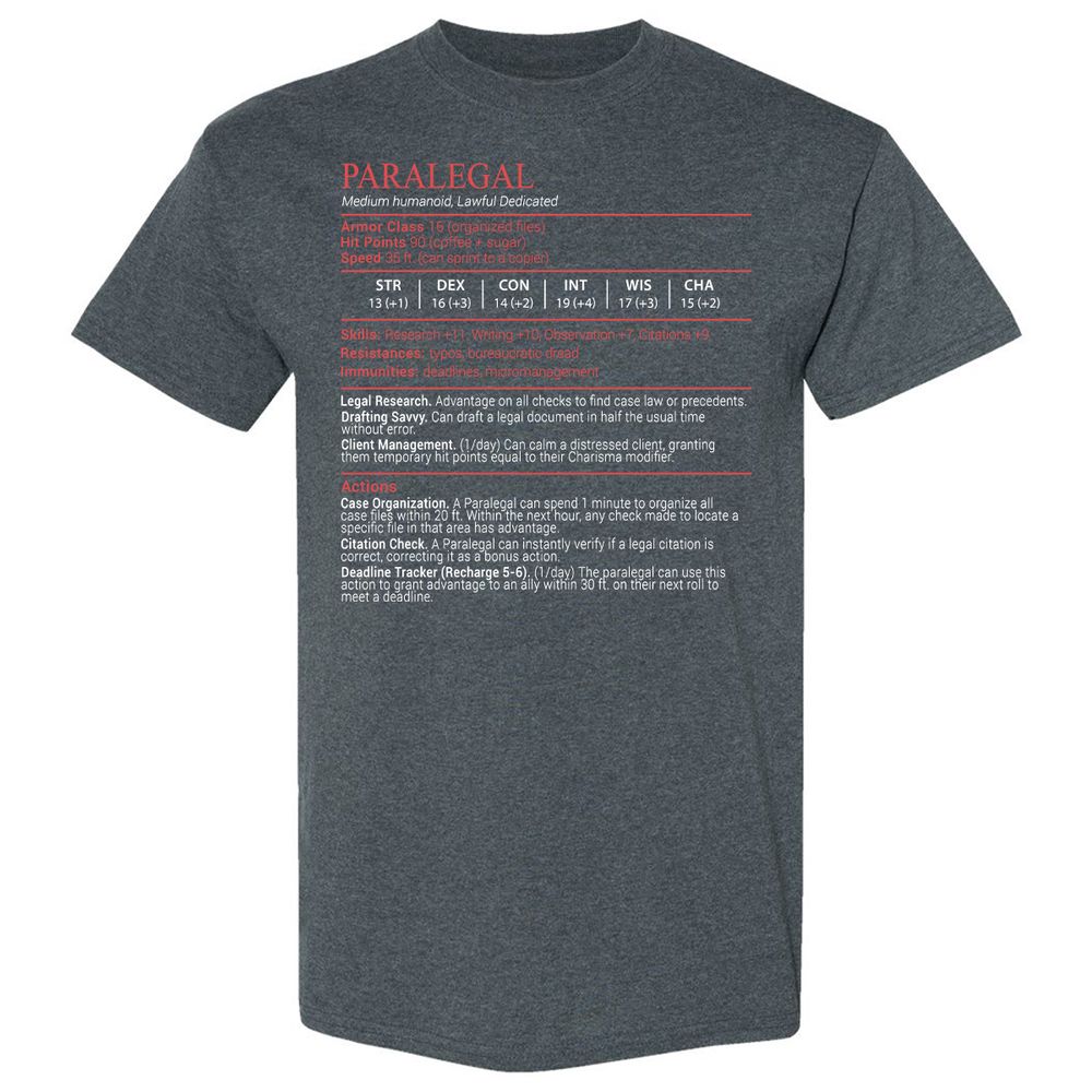 Paralegal Stats Block Classic Unisex T-Shirt - Dark Heather - 6
