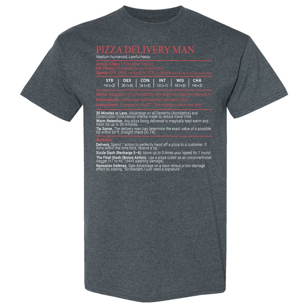 Pizza Delivery Man Stats Block - Dark Heather - 6