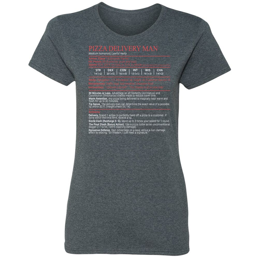 Pizza Delivery Man Stats Block Women's T-Shirt - Dark Heather - 6