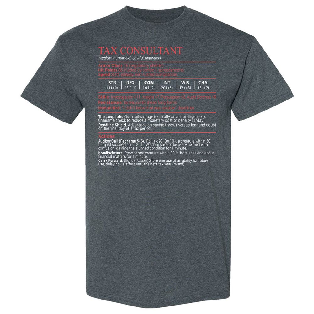 Tax Consultant Stats Block Classic Unisex T-Shirt - Dark Heather - 6