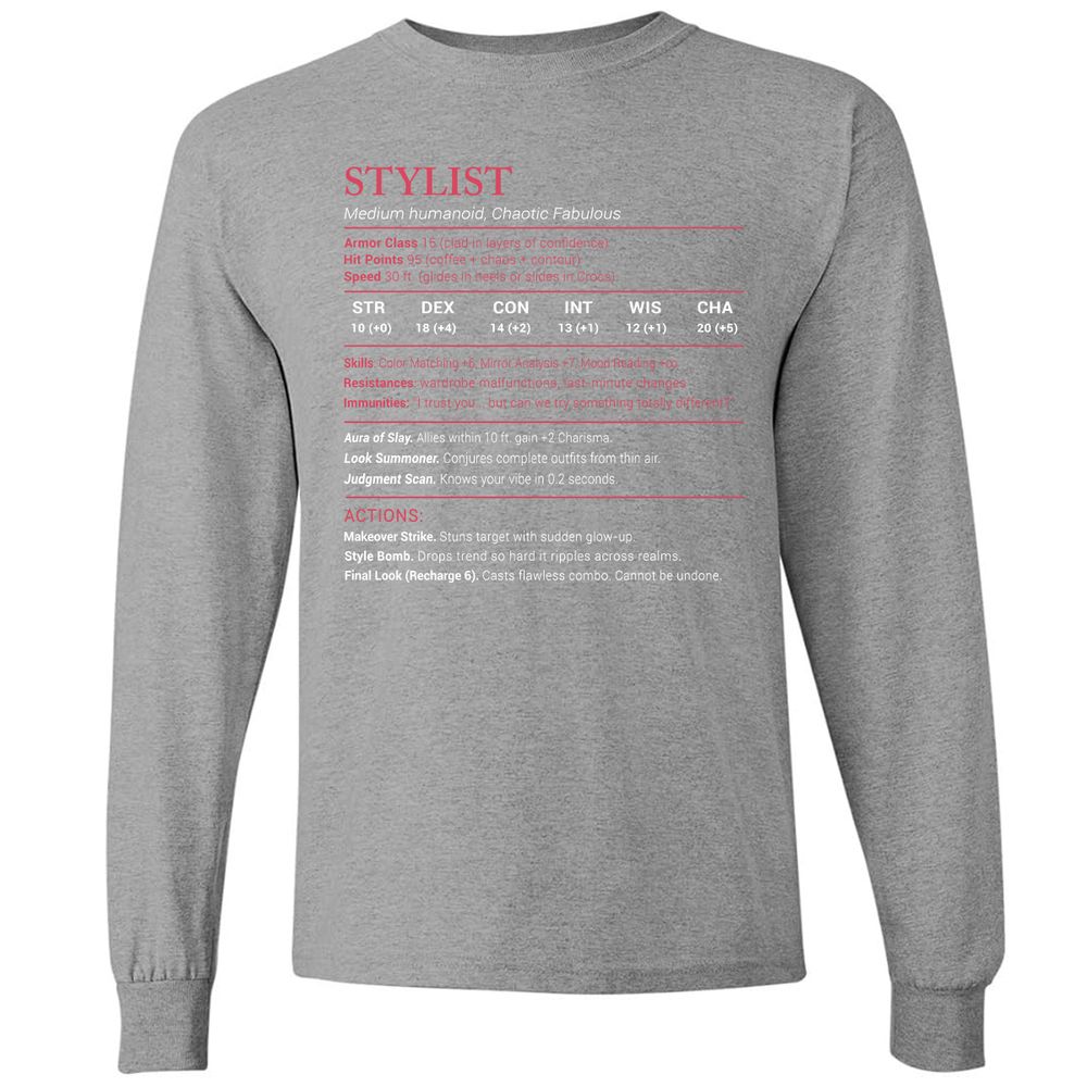 Stylist Stats Long Sleeve T-Shirt - Graphite Heather - 6