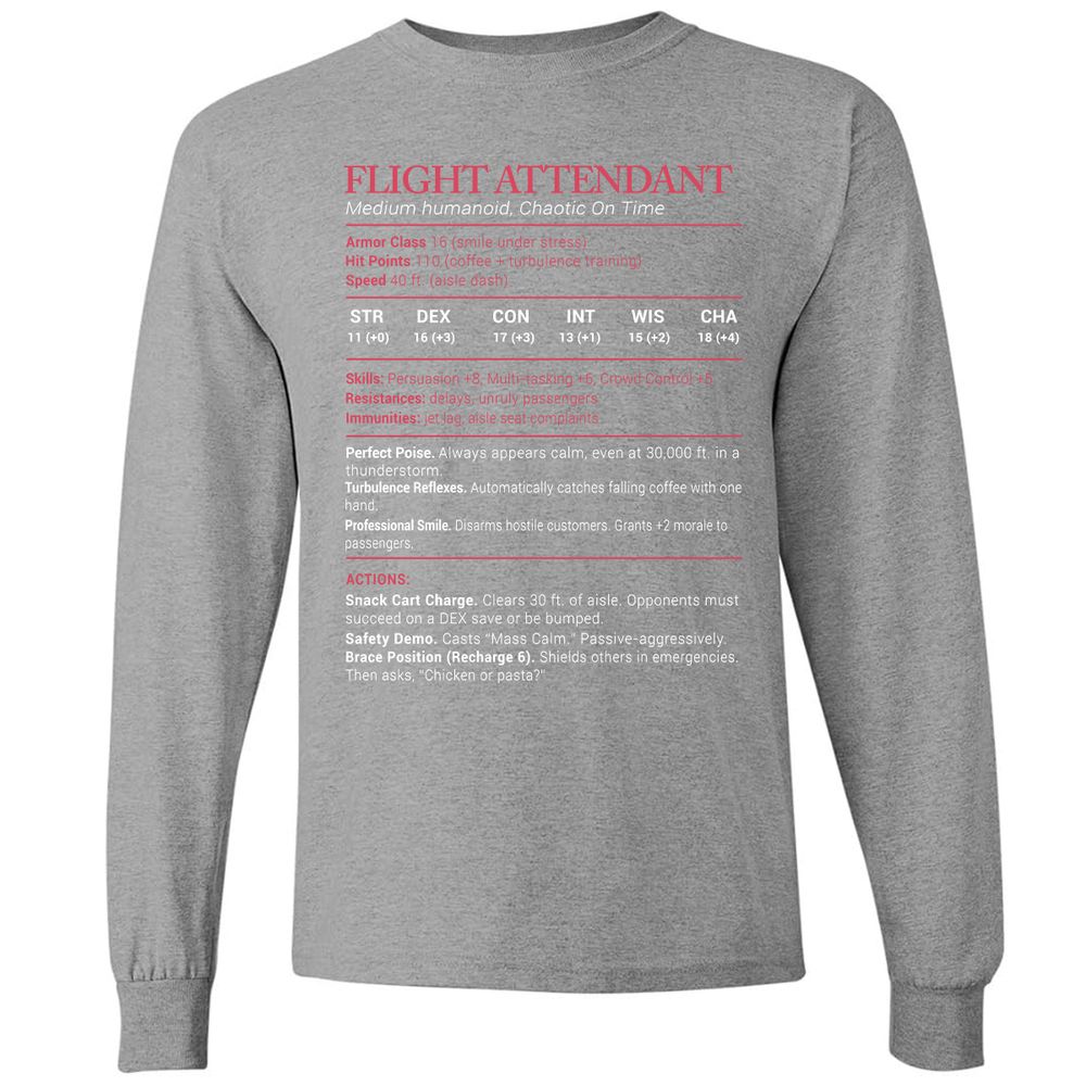 Flight Attendant Stats Long Sleeve T-Shirt - Graphite Heather - 6