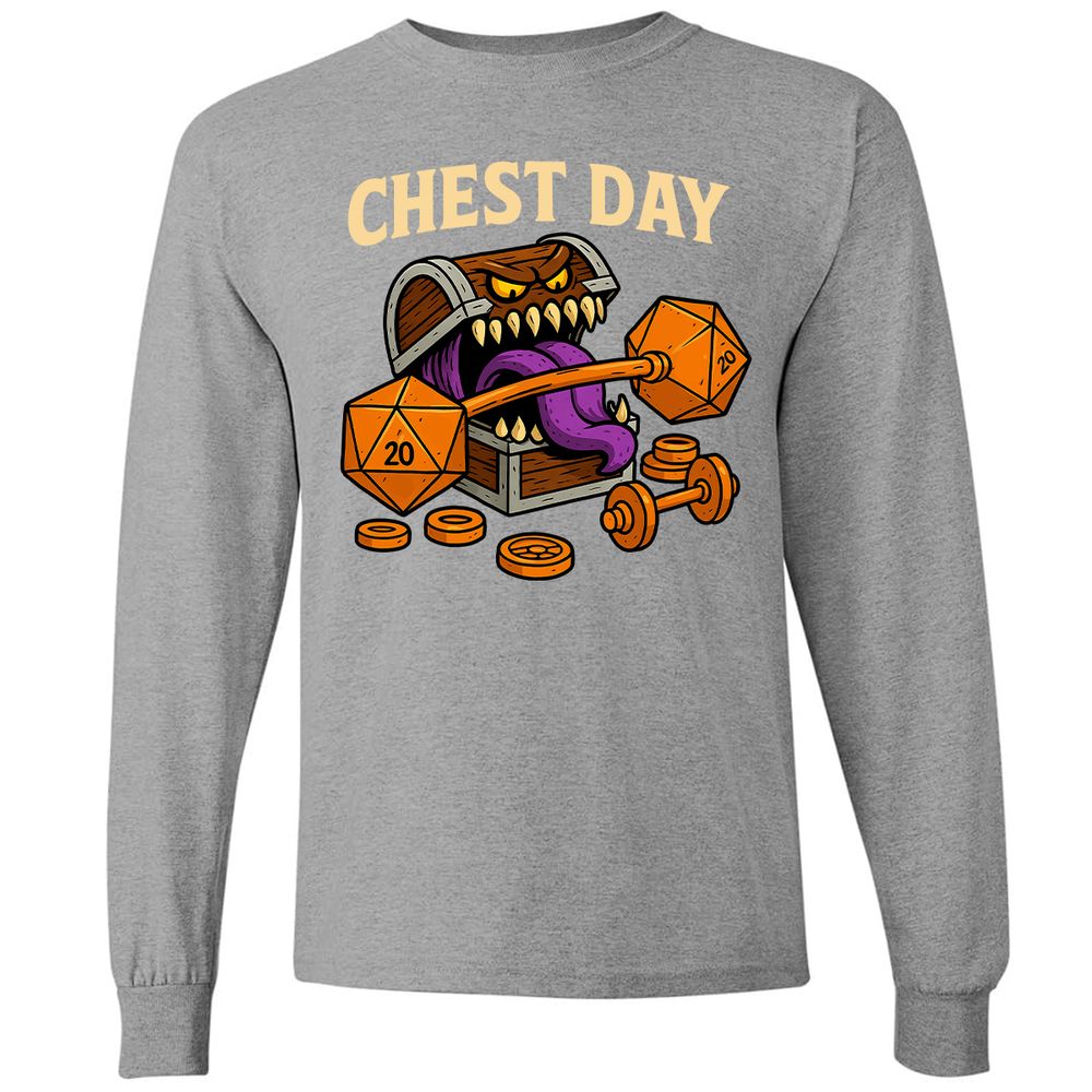 Chest Day Long Sleeve T-Shirt - Graphite Heather - 6