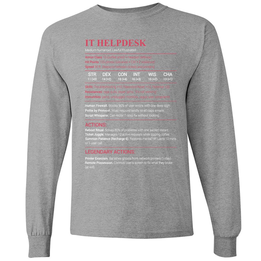IT Helpdesk Long Sleeve T-Shirt - Graphite Heather - 6