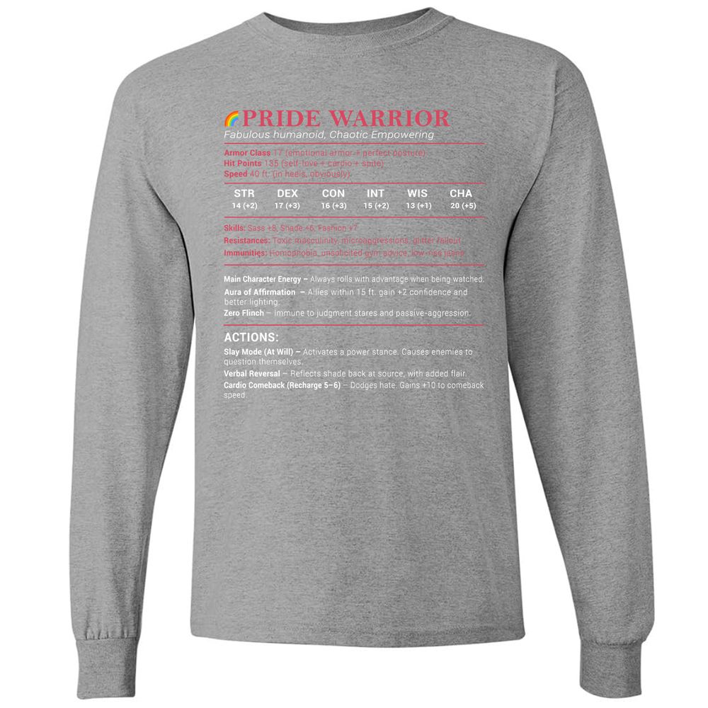 Pride Warrior Stats Long Sleeve T-Shirt - Graphite Heather - 6