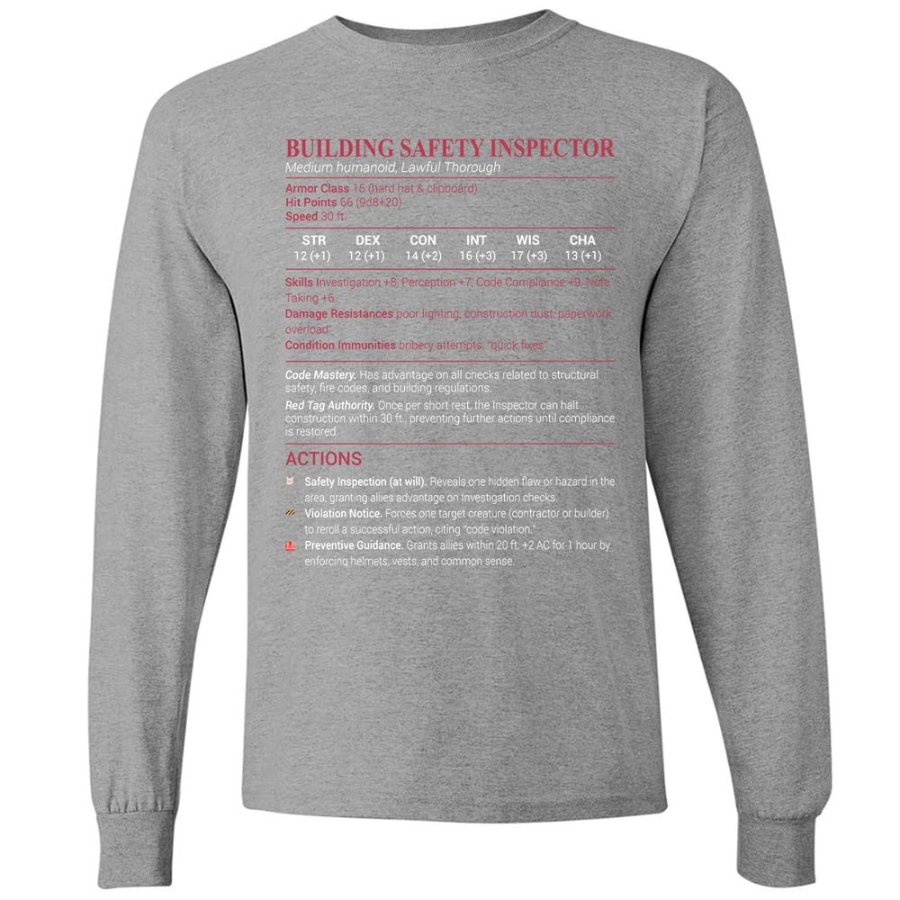 Building Safety Inspector Long Sleeve T-Shirt - Graphite Heather - 6