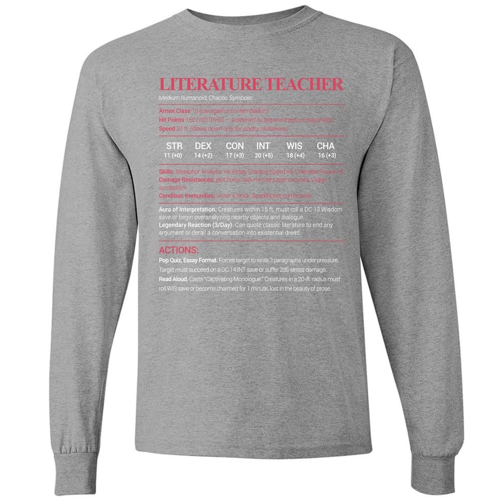 Literature Teacher Long Sleeve T-Shirt - Graphite Heather - 6