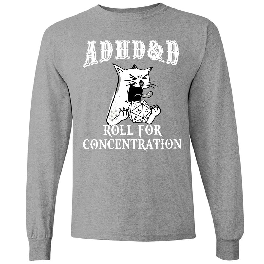Cat ADHD&D Roll For Concentration Long Sleeve T-Shirt - Graphite Heather - 6