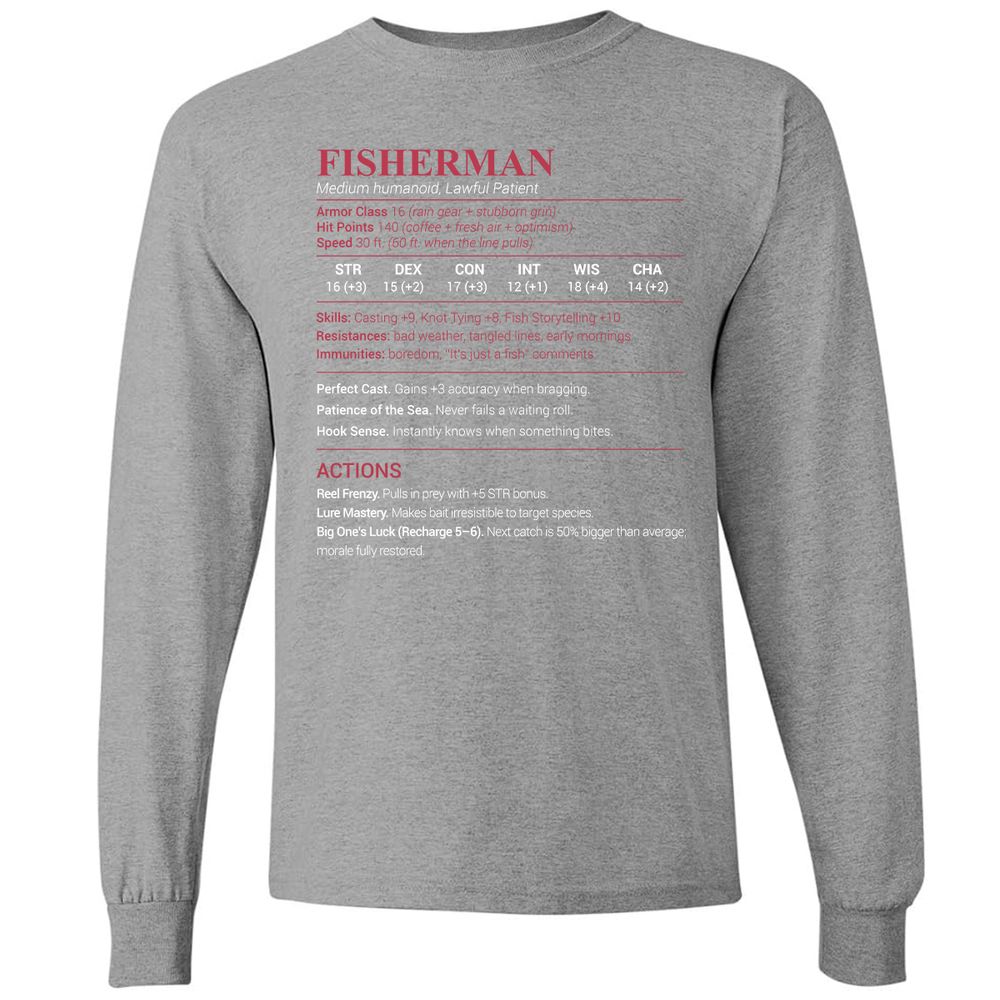 Fisherman Stats Long Sleeve T-Shirt - Graphite Heather - 6